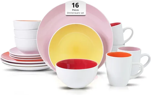 Miniatura 13 de Juego de 6 platos llanos en forma de cupé de gres de 10.5 pulgadas, muy rosa