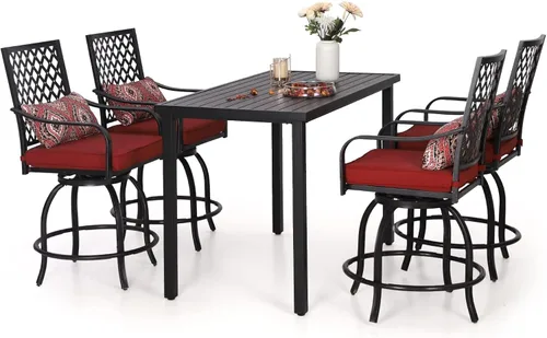 Miniatura 14 de Sophia & William Juego de bar de patio de 5 piezas, juego de comedor alto para patio con 4 taburetes giratorios y 1 mesa de bar rectangular, muebles
