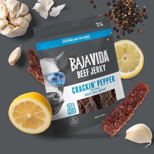 Miniatura 5 de Baja Beef Jerky - Cecina de res 100% natural, cetogénica, sin gluten, cecina artesanal baja en calorías, 0.46 oz de proteína por porción, sin