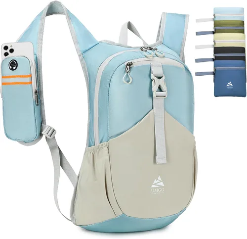 Mochila pequeña de senderismo de 15 litros para mujeres y hombres, mochila plegable y plegable casual para acampar viajes al aire libre, azul