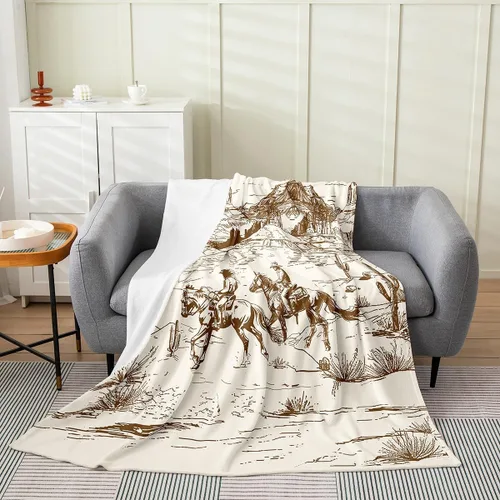 Erosebridal Manta de vaquero occidental de 40 x 50 pulgadas, diseño del desierto americano del salvaje oeste americano, ilustración dibujada a mano,