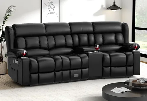 Miniatura 7 de Dresegmt - Juego de sofá reclinable con consola de almacenamiento, diseño de respaldo central abatible, sofá de piel sintética y sillón reclinable
