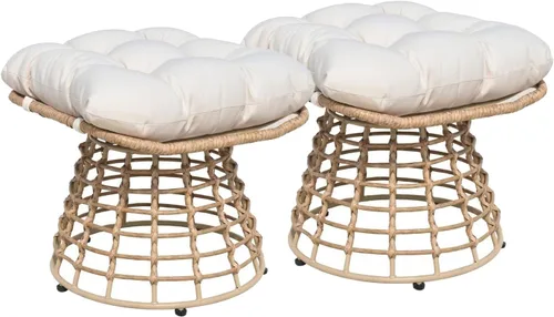 Miniatura 9 de Otomanas giratorias para exteriores de 2 piezas para reposapiés de patio, otomana de mimbre de ratán de polietileno con cojines, reposapiés