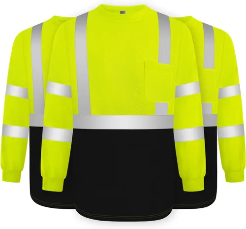 TCCFCCT Camisetas de manga larga de alta visibilidad para hombres y mujeres - Clase 3 Hi Vis, camisas de trabajo de seguridad reflectantes con fondo