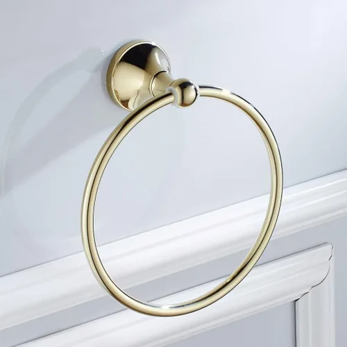 Miniatura 3 de KLKCMS Toallero de baño montado en la pared Toallero de latón dorado para hotel 3 tipos seleccionados, dorado, anillo