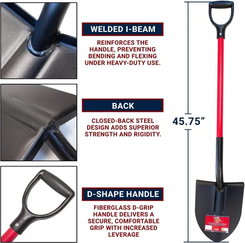 Miniatura 5 de Bully Tools - Pala resistente de punta redonda, mango de fibra de vidrio de calibre 12, construcción de metal, ideal para jardinería, excavación