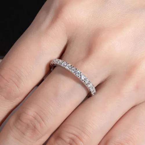 Miniatura 7 de Anillos de Eternidad de Moissanita 1cttw Color D Claridad VVS1 Corte Redondo Brillante Plata de Ley S925 Apilables Bandas de Boda y Aniversario