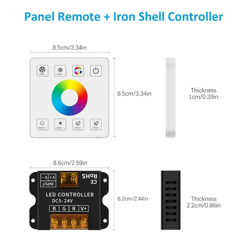 Miniatura 7 de RGBZONE Controlador LED RGB, control remoto inalámbrico RF, controlador de pared LED regulable para tiras de luz DC5V/12V/24V 30A 5050 3528 5630