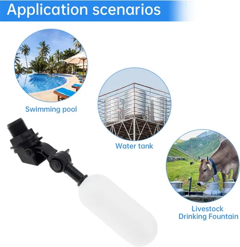 Miniatura 4 de Válvula de flotador, 2 unidades de 1/2 pulgada de control de nivel de agua de brazo ajustable válvula de agua de llenado automático para ganado