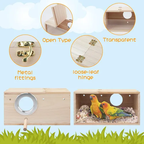 Miniatura 3 de Rypet Caja de Anidación para Periquitos Diseño Transparente, Caja de Cría de Nido de Pájaros Transversal con Percha Casa de Jaula de Pájaros