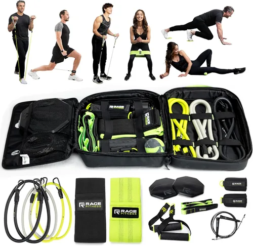 Miniatura 10 de Rage Fitness Ex Kit 9 en 1 gimnasio en una bolsa – Bandas elásticas, para glúteos y resistencia con asas, anclaje de puerta, viajes, oficina