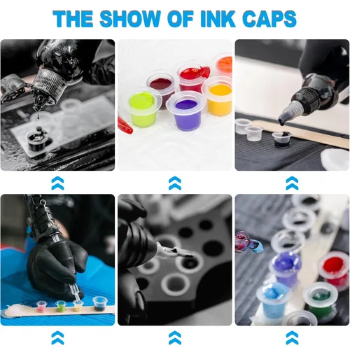 Miniatura 7 de Emalla Kit de tapa de tinta de tatuaje, 300 tapas de tinta mixtas para tatuajes, 100 pequeñas, 100 medianas, 100 vasos de tinta de tatuaje grandes