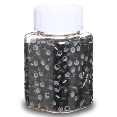 Miniatura 15 de 2500 piezas de cuentas de extensión de 5 mm negras, anillos micro con revestimiento de silicona, microenlaces punta I para extensiones de cabello