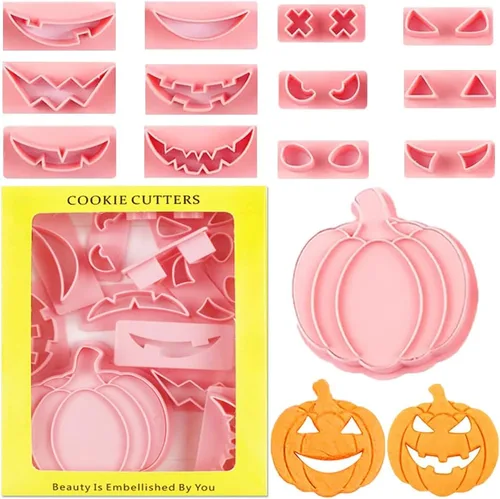 Cortadores de galletas de Halloween, juego de cortadores de galletas de calabaza, cortador de galletas de cara de calabaza, herramienta de cortador