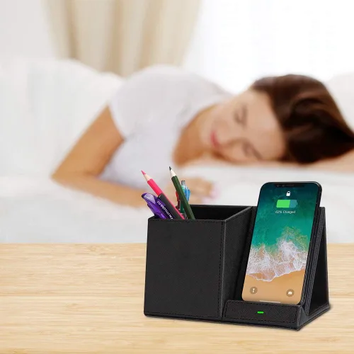 Miniatura 7 de COSOOS Cargador inalámbrico rápido con organizador de escritorio, cargador de teléfono de escritorio compatible con 15/15 Pro/15 Pro