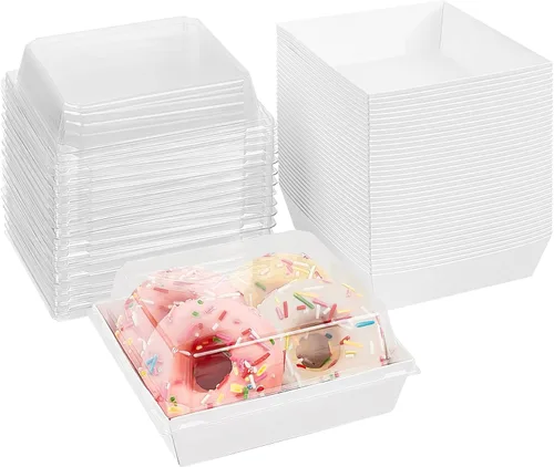 Ocmoiy Cajas pequeñas de charcutería con tapas transparentes, recipientes de papel desechables para alimentos para llevar, cajas de postres de Blanco