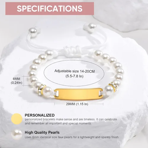 Miniatura 85 de Pulsera de barra para bebé: chapado en oro de 18 quilates, pulsera con placa de identificación personalizada para niños pequeños de mamá, nombre