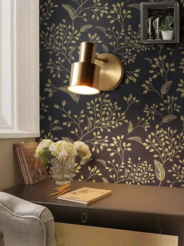 Miniatura 9 de Heroad Papel Tapiz Autoadhesivo Despegar y Pegar Negro Papel de Contacto Floral Dorado Papel Tapiz Moderno Boho Removible Papel de Contacto