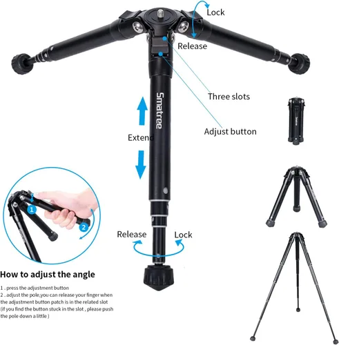 Miniatura 2 de Smatree Trípode extensible, altura ajustable, trípode de viaje de escritorio para Gopro/Osmo Mobile/Gimbal Handle Grip Stabilizer/Smooth 4/Crane