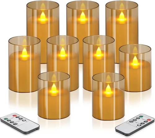 Miniatura 8 de Wemarry - Juego de 3 velas LED sin llama con control remoto, funcionamiento a pilas, pilares acrílicos grises de 4, 5 y 6 pulgadas de alto x 3