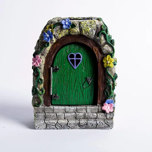 Miniatura 3 de Marsrut A Solar Fairy Door Garden Miniaturas con escalones y puerta de apertura: resina, adornos impermeables y brillantes, accesorios iluminados
