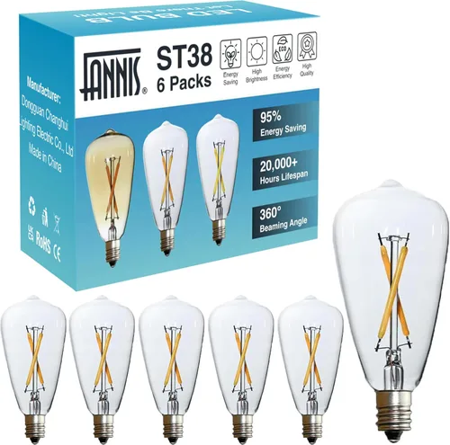 Miniatura 10 de Paquete de 6 bombillas LED ST38 para candelabros de 25 W, equivalente a CRI 85-90, 10000 horas, 2200 K, blanco cálido, bombillas E12, repuesto