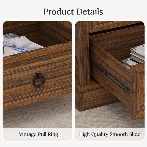 Miniatura 5 de Lareth - Mesa de café con almacenamiento, mesa de centro rústica de madera de 47.2 pulgadas con 4 cajones para sala de estar, mesa de té