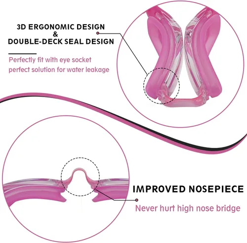 Miniatura 5 de Gafas de natación, paquete de 2 gafas de natación para adultos, hombres, mujeres, jóvenes, niños Blanco/Rosa (espejo).
