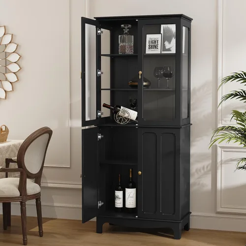 Miniatura 3 de ARTPOWER Aparador de almacenamiento independiente de despensa de cocina de 72 pulgadas, armario alto clásico con puerta de vidrio y estantes Negro