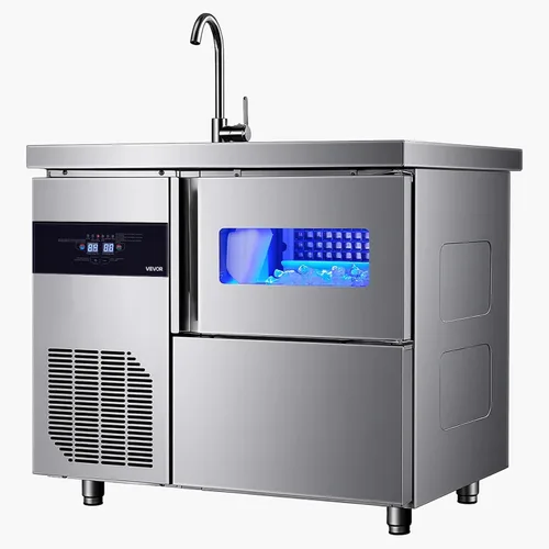 Miniatura 9 de VEVOR Máquina comercial para hacer hielo, máquina de hielo de acero inoxidable de 132 libras/24 horas con fregadero, almacenamiento de 30 libras