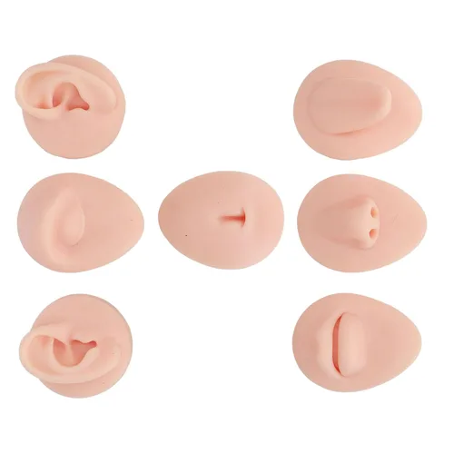 Miniatura 4 de Pieza de práctica de piercing corporal, modelo de 6 piezas de silicona suave, modelo de simulación de perforación de oreja, ojo, nariz, boca, lengua
