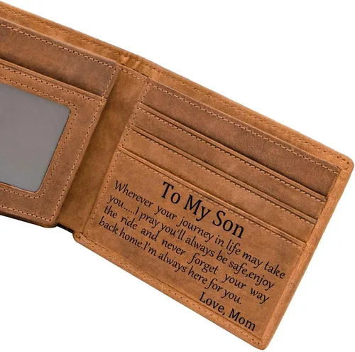 Miniatura 2 de Kenon Cartera de cuero personalizada para hombres, con bloqueo RFID grabada, billetera elegante para marido, hijo, papá, cumpleaños, San Valentín