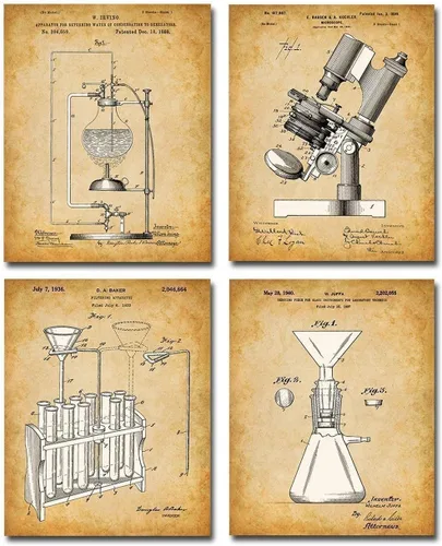 Lone Star Art Impresiones de patentes originales de equipo de laboratorio científico, juego de cuatro fotos (8 x 10) sin marco, hace una gran