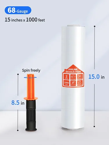 Miniatura 2 de JARLINK Paquete de 2 Películas Elásticas, 15" x 1000 pies Envoltura Retráctil para Envolver Paletas, Resistencia Industrial Elástica hasta 650%
