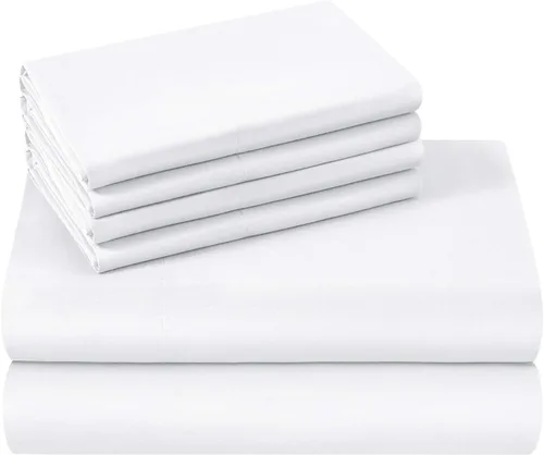Miniatura 6 de HOMEIDEAS Sábanas de hotel de cama tamaño queen (blanco y gris)