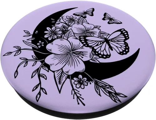 Miniatura 2 de PopSockets PopSockets intercambiables con diseño de mariposa y luna creciente, color morado