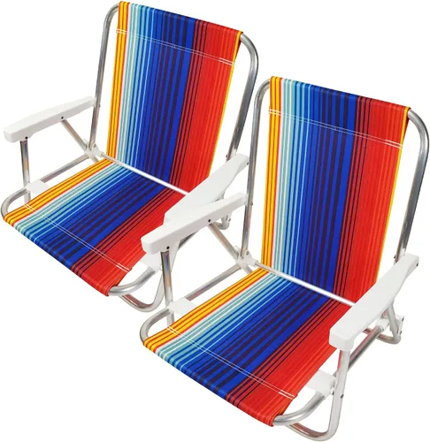 Miniatura 7 de Beachland Silla de arena plegable de aluminio de 1 posición con reposabrazos, silla de playa ligera, pequeña y portátil (paquete de 2, rayas azules)
