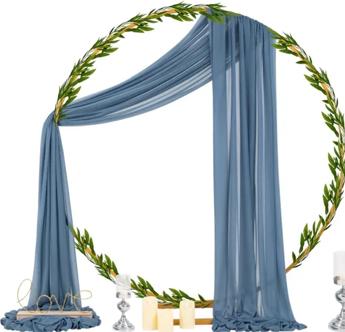 Miniatura 3 de Socomi Tela drapeada de arco de boda de 29 pulgadas x 20 pies, 2 paneles de cortina transparente azul polvoriento para exteriores, cortinas Azul