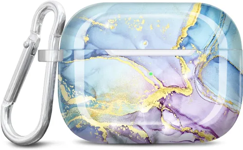 Funda diseñada para AirPods 3, funda de mármol con purpurina brillante, protección completa, accesorios de piel de TPU para mujeres y niñas con azul