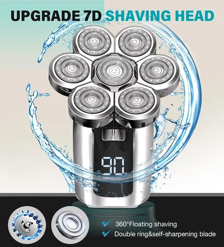 Miniatura 5 de Afeitadoras de cabeza para hombres calvos, afeitadora eléctrica 7D mejorada, recargable inalámbrica, impermeable IPX7 100%, afeitadora para cabeza