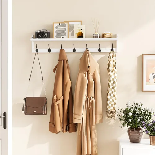 Miniatura 7 de BAMEOS Ganchos de pared de 35" L con estante, ganchos para abrigos de entrada, estante de madera para colgar en la pared, perchero montado en pared