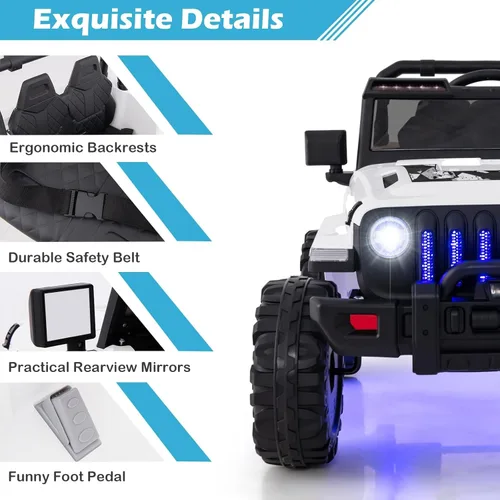 Miniatura 5 de INFANS Camión de paseo para niños con control remoto de 2.4 G, autos eléctricos con batería de 12 V para niños con 3 velocidades, pantalla de Blanco