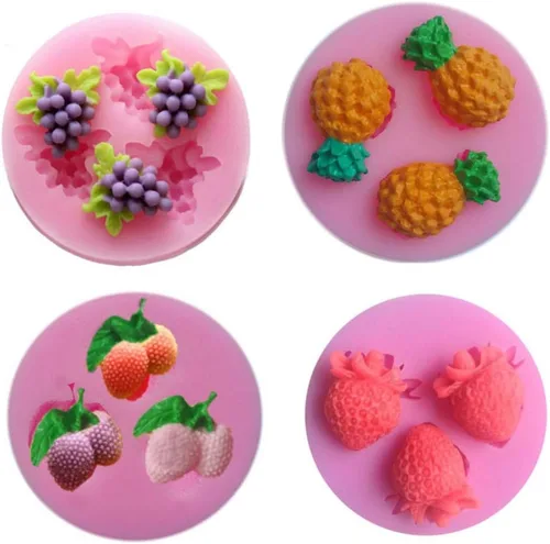 Molde de silicona con forma de frutas de piña, lichi, fresa, 3D, para poner bricolaje, pastel de gelatina, caramelo, fondant, chocolates,