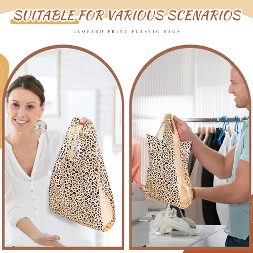 Miniatura 6 de Fulmoon 100 bolsas de plástico con estampado de leopardo, bolsas de plástico para mercancía con asas, bolsa de embalaje para pequeñas empresas