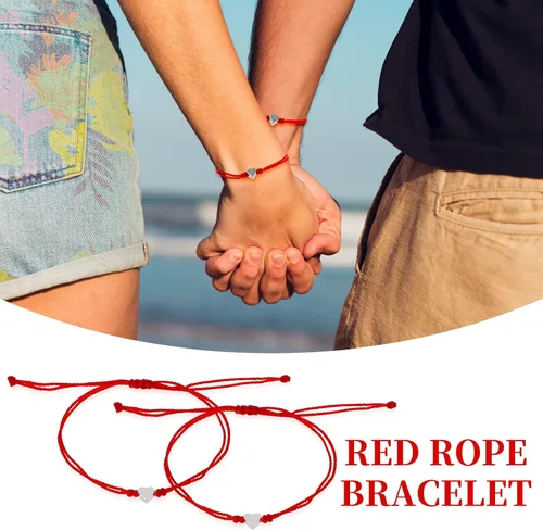 Miniatura 4 de Yolev 2 pulseras de cuerda roja para protección, pulseras de corazón a juego, pulseras de amistad, pulseras de amistad hechas a mano, pulseras