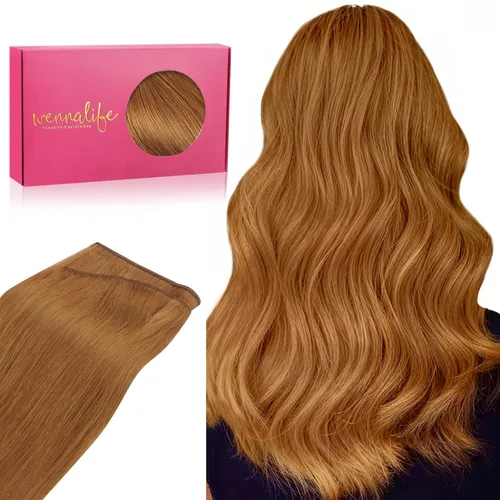 Miniatura 65 de WENNALIFE Extensiones de cabello humano real, 20 pulgadas, 3.53 onzas, color marrón chocolate, trama, cabello Remy atado a mano, extensiones