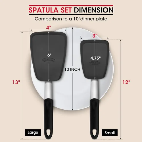 Miniatura 6 de Unicook Paquete de 2 espátulas de silicona flexible, giratorias, resistentes al calor de 600 °F, ideal para voltear huevos, hamburguesas, crepes