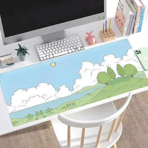 Miniatura 2 de Linda Alfombrilla de Escritorio de Anime Kawaii, Alfombrilla de Escritorio XXL de Estética Urbana de Anime, Dibujo Lo-fi Japonés/Coreano, Linda
