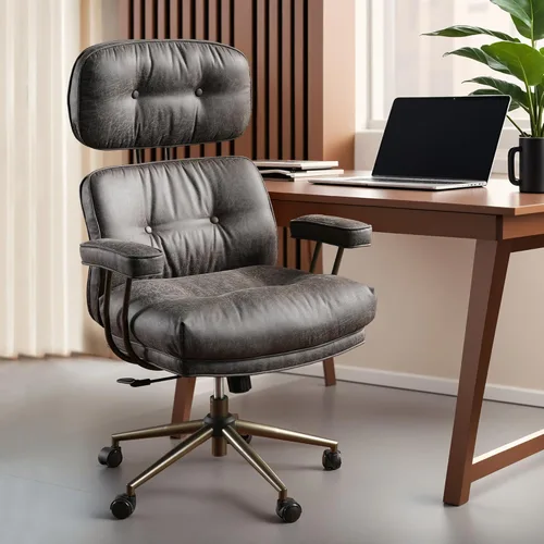 Miniatura 20 de ovios Silla de oficina ergonómica, sillas ejecutivas de piel sintética con respaldo alto y cojín grueso, cómodo sillón giratorio moderno de mediados