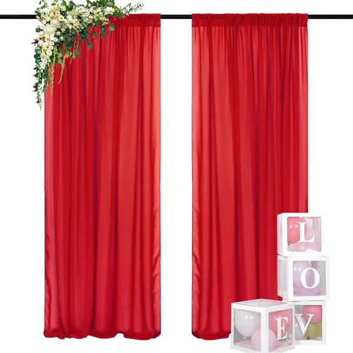 Miniatura 30 de DUOBAO Cortina de gasa rosa, 2 paneles de 29 x 96 pulgadas, cortinas de telón de fondo de boda, cortinas de playa transparentes para sala de estar